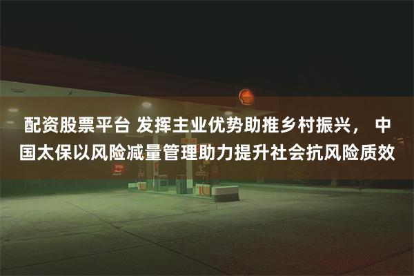 配资股票平台 发挥主业优势助推乡村振兴， 中国太保以风险减量管理助力提升社会抗风险质效