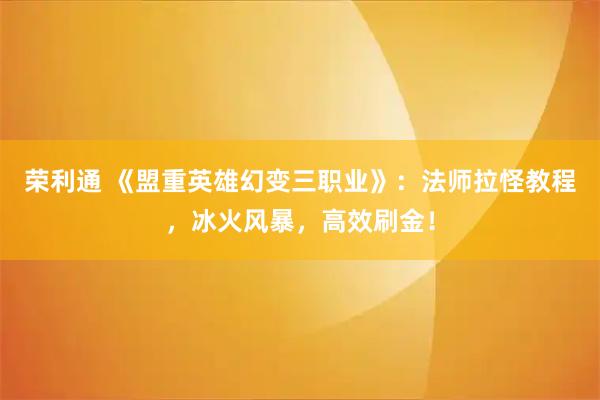荣利通 《盟重英雄幻变三职业》：法师拉怪教程，冰火风暴，高效刷金！